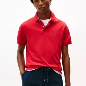 Tommy Hilfiger Red Polo Shirt Mens M Classic Fit Logo Short Sleeve Preppy EUC